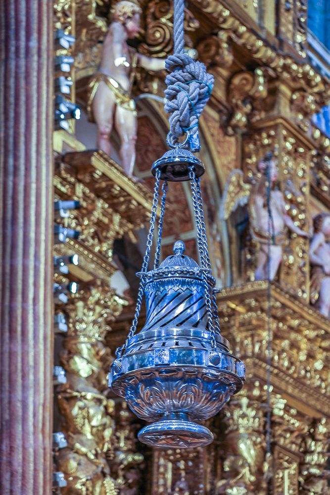 Spain-Galicia Botafumeiro in the cathedral One of the largest censers (incense)